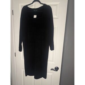 ASOS  Square Neck Knit Midi Sweater Dress Black Slit In Side Size 14 Nwt 40